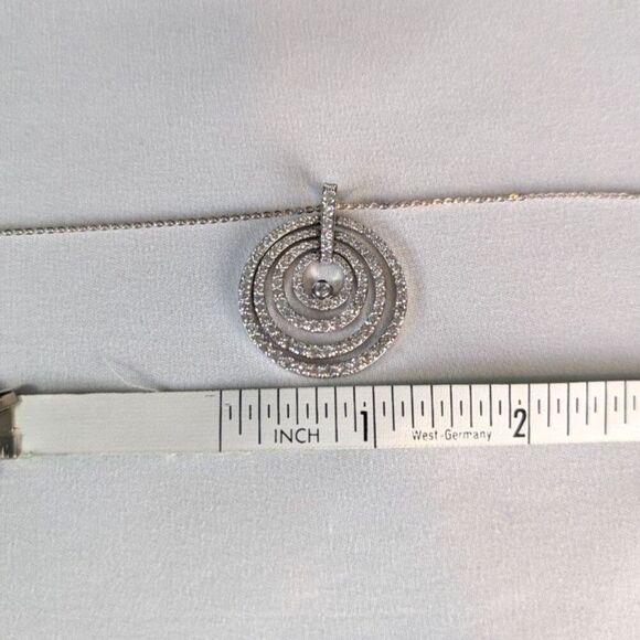 Erwin Pearl CZ Pendant Necklace Rhodium Sterling Silver 925 Signed Nested Circle - Picture 10 of 13